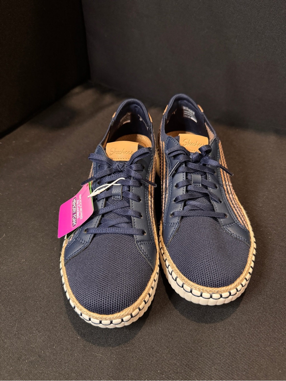 Skechers Navy and Tan Women’s Knit Lace-Up Sneakers